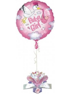 Feyza Design Baby Shower Pembe Leylekli Folyo Balon (Ağırlıklı 1 Adet)