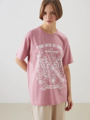 Lc Waikiki Yeni Sezon Bisiklet Yaka Baskılı Kadın Tişört