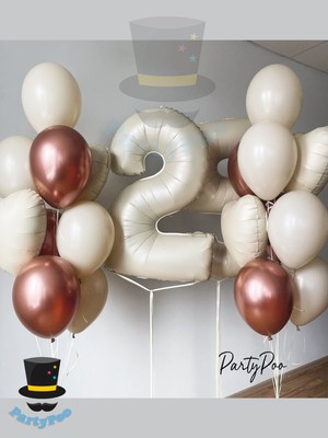 Feyza Design Krem Rakam ve Metalik Balon Seti 12'li – Partiler Için Şık Dekorasyon