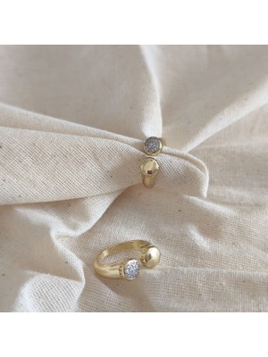 Museum Of You Kadın Ayarlanabilir 14K Altın Kaplama Renk Zirkon Taş Detaylı Minimal Yüzük – Modern Zarif Tasarım