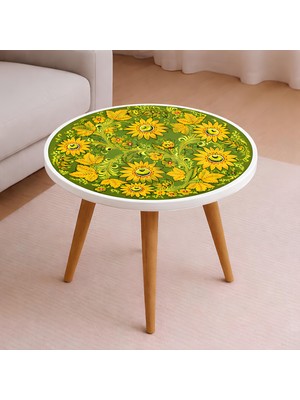 Boyut Modern Çiçek Desenli Yuvarlak Sehpa 42X42 cm 3 Ayaklı Salon Balkon Yan Sehpası  3️⃣