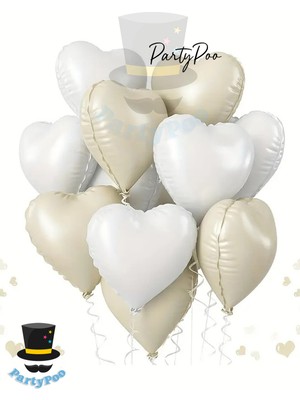 Feyza Design Krem Beyaz Kalp Folyo Balon Seti 4 Adet Doğum Günü Balonları