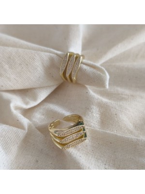 Museum Of You Gold Kaplama Üçlü Mekik Zirkon Taşlı Ayarlanabilir Tasarım Yüzük