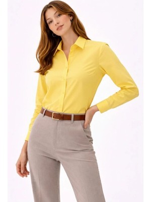 Tarz Yeri Kadın Uzun Kollu Gömlek Düğmeli Klasik Yaka Günlük ve Ofis Şıklığına Uygun - Sarı