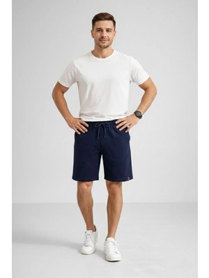 Tarz Yeri Erkek Otoban Dokuma Şort Beli Lastikli Bağcıklı, Cepli, Rahat Kesim Günlük Yazlık Şort - Lacivert