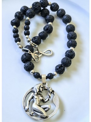 Başak Burcu Lav Taşı Gümüş Kaplama Kolye – Thinblack® Burç Serisi