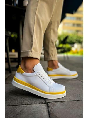 Roof Atelier Erkek Beyaz Sarı Bağcıklı Spor Ayakkabı - 979 - Santoni Gbt Spor