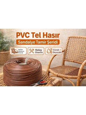 Mady Aksesuar Pvc Tel Hasır Ip, Kahverengi 20METRE, Hazeran Örme, Dayanıklı Sandalye, Masa Tamir Ipi