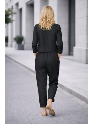 Keten Günlük Rahat Beli Kemerli Kadın Ikili Takım Alt Üst