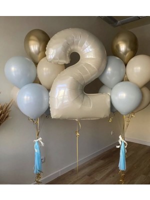 Feyza Design 2 Yaş Folyo Balon Seti Bej Renkli Şişirilebilir Balonlar