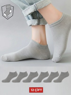 COUSEN 12 Çift Pamuklu Patik Çorap| Gri | Günlük | Comfort | Egzersiz  | Fitnes | Spor