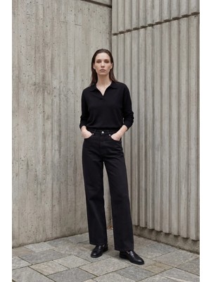 Hiccup Kadın MY FASHION Yüksek Bel Geniş Paçalı Cepli Kot Pantolon Siyah