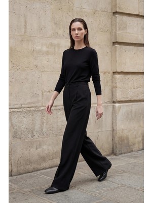 Hiccup Kadın MY FASHION Yüksek Bel Pileli Geniş Paçalı Pantolon Siyah