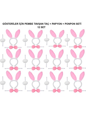 Esranın Dünyası Pembe Tavşan Kostüm Seti – Taç, Papyon, Ponpon (12’li Paket) (4887) RSGO34-ESRDNS