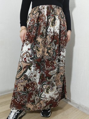 Hoaryage Beli Lastikli Desenli Penye Kumaş Maxi Boy Anne Etek %100 Pamuk 38BEDEN 100KG