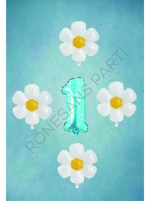 Feyza Design Mavi Puanlı Rakam ve Papatya Folyo Balon Seti Yaş 1