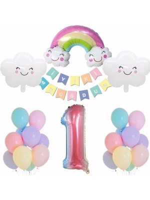 Feyza Design Mini Parti Store Gökkuşağı Bulut Konsepti Doğum Günü Seti