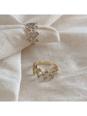 Museum Of You Kadın 14K Altın Kaplama Zirkon Taşlı Geometrik Üçgen Ayarlanabilir Yüzük