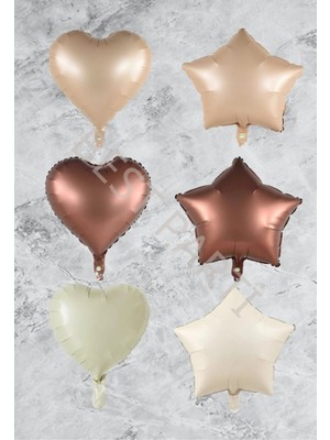 Feyza Design 6 Adet Çok Renkli Kalp Yıldız Folyo Balon Seti