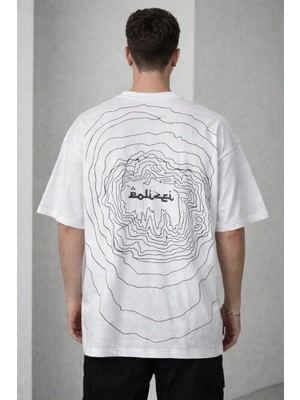Tarz Yeri Erkek Bisiklet Yaka Baskılı Kısa Kollu Tişört Streetwear Günlük Basic Pamuklu T-Shirt - Beyaz