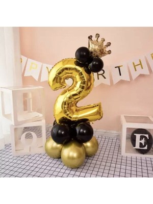 Feyza Design 2 Yaş Kral Taçlı Pembe Folyo Balon Seti