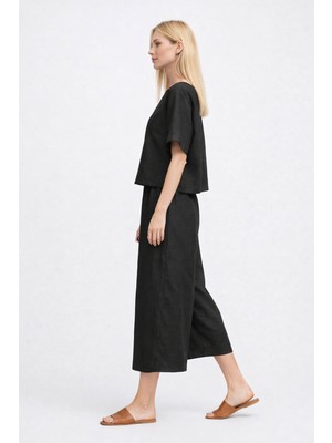 Keten Günlük Rahat Beli Lastikli Kadın Ikili Takım Alt Üst