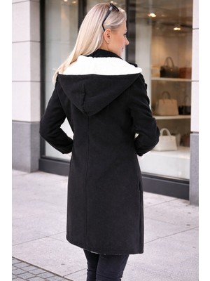 Kaşmir Kapüşonlu Günlük Kaşe Kışlık Kadın Kaban