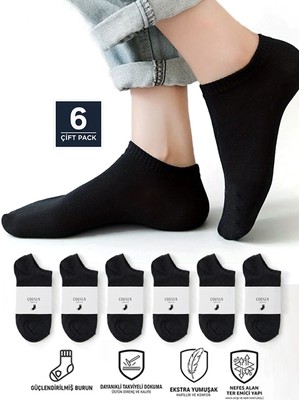 COUSEN 6 Çift Pamuklu Patik Çorap | Siyah | Günlük | Comfort | Egzersiz  | Fitnes | Spor