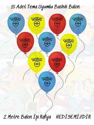 Feyza Design Çok Renkli Pikaçu Baskılı Balon - Eğlence ve Partiler Için