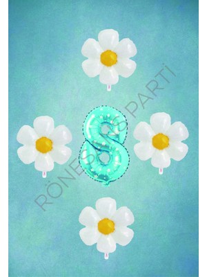 Feyza Design Mavi Puanlı Rakam ve Papatya Folyo Balon Seti Yaş 8