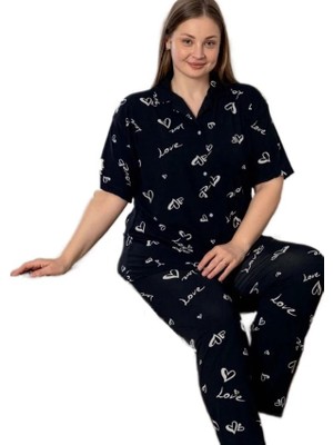 Bipamuk Monelle Gömlek Yaka Büyük Beden Kadın Pijama Takımı Kısa Kol 3xl–6xl