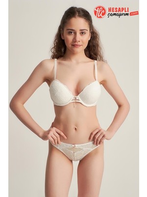 Le Jardin Premium Kadın Cybele Brodeli Silikonlu Taşlı Push Up Kutulu Sütyen ve Külot Takım