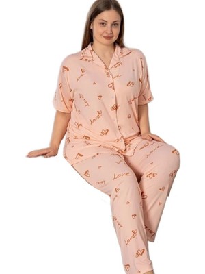 Bipamuk Comfort Gömlek Yaka Büyük Beden Kadın Pijama Takımı Kısa Kol Rahat  3xl–6xl