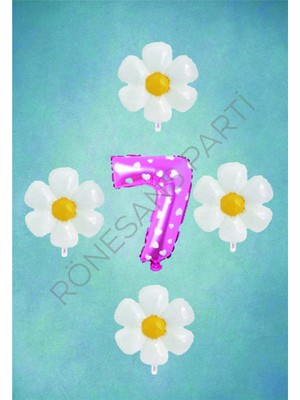 Feyza Design Pembe Puanlı Rakam ve Papatya Folyo Balon Seti Yaş 7