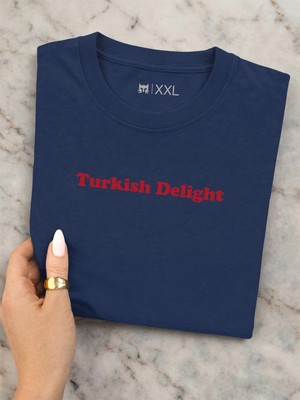 North Whiskers Turkish Delight Baskılı Tişört - Lacivert %100 Pamuk Unisex