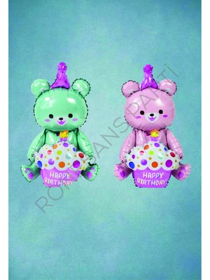 Feyza Design Yeşil-Pembe 2'li Folyo Balon Seti - Turuncu Renkli Eğlence Malzemeleri