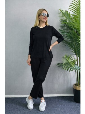 Nnstartshopping  Kadın Uzun Kol Bisiklet Yaka Bürümcük Bluz ve Pantolon Ikili Takım