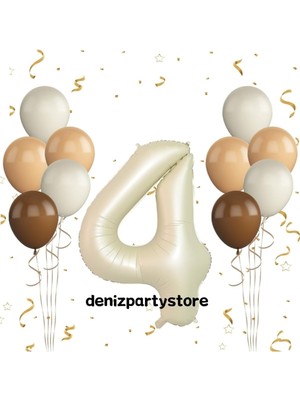 Feyza Design Krem 4 Yaş Folyo Balon Seti Bej ve Kahverengi Renkli 4 Adet