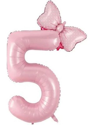 Feyza Design Pembe Rakam Fiyonk Folyo Balon Seti Yaş 5