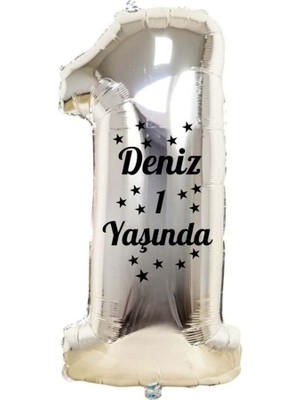 Feyza Design 34 Inç Gümüş Renk Kişiye Özel 1 Yaşında Yazılı Rakam Folyo Balon