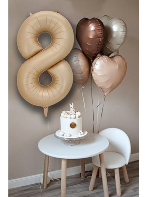 Feyza Design 8 Yaş Için Bej Kalpli ve Yaş Rakamlı Balon Seti