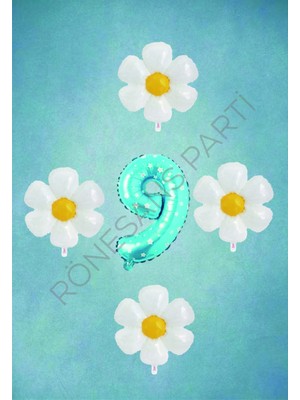 Feyza Design Mavi Puanlı Rakam ve Papatya Folyo Balon Seti Yaş 9
