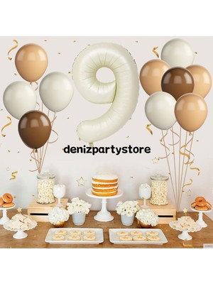 Feyza Design Folyo Balon Seti 9 Yaş Temalı Bej Renkli 10'lu