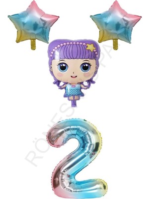 Feyza Design Mor Renk Kız Bebek Gökkuşağı Rakam ve Yıldız Folyo Balon Seti