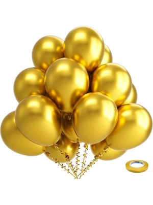 Feyza Design 50 Adet Metalik Gold Lateks Balon - Parti Malzemeleri