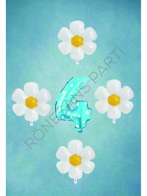 Feyza Design Mavi Puanlı Rakam ve Papatya Folyo Balon Seti Yaş 4