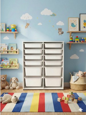 Decosense 12 Çekmeceli Çok Amaçlı Oyuncak Dolabı ve Saklama Ünitesi – Çocuk Odası Düzenleyici Etiket Hediyeli