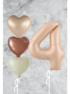 Feyza Design Bej Renkli Kalp ve Rakam Folyo ile Latex Balon Seti