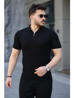 Bi Baksana Erkek Viskon Kumaş Polo Yaka Desenli Tişört