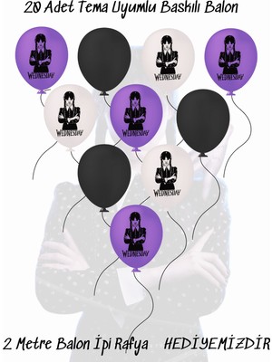 Feyza Design Wednesday Addams Temalı Çok Renkli Doğum Günü Balonları
